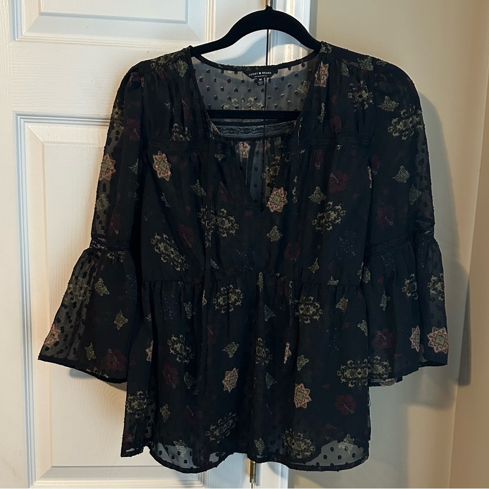 Lucky Brand Sheer Peasant Top